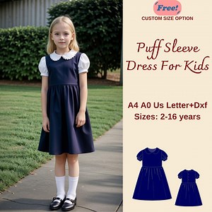 Girls Peter Pan Collar Dress Sewing Pattern, Puff Sleeve (A4 A0 US DXF) - Etsy