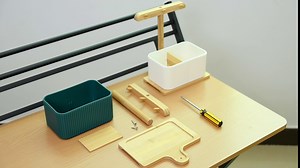 Divided Bamboo Storage Box Holder for Desk, Office Supplies, Home,Tabletop Key Rack With 3 Hooks and Storage Tray. (Green)