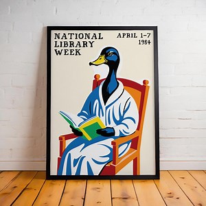National Library Week 1984 Poster: Retro Duck Reading Art - Etsy