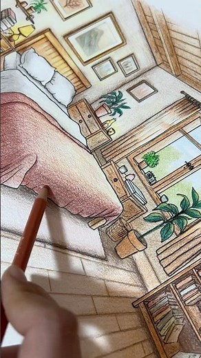 Master 2-Point Perspective! 🎨 Bedroom Drawing in 20 Secs #ArtTutorial