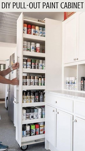 Greg Navage on Instagram: "Where there’s a will, there’s a wife. Check out this DIY spray paint cabinet I built for my babes - a great storage solution for small spaces. #diycabinets #spraypaint #garageorganization #garagemakeover #storagecabinet #diy #diyproject #garagegoals #garage #slidingshelves #keepittidy #homeimprovement #diyhomeimprovement #diyhome #garageworkshop #thenavagepatch"
