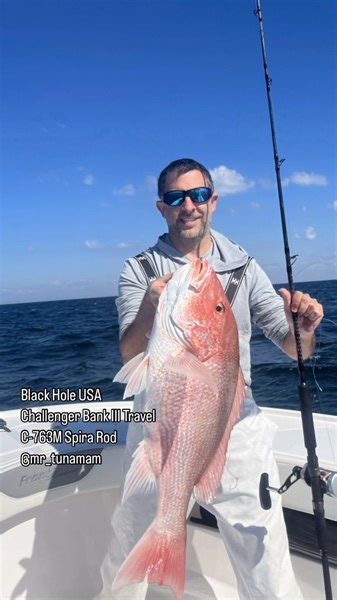 That beast 19 lb Red Snapper with our 3-piece rod that fights like an one-piece rod; “Black Hole USA Challenger Bank III Travel Series C-763M Spiral Rod”!  It is convenient and versatile for both inshore & offshore fishing; ✅ proven by #BlackHoleUSAProStaff Capt. Dan @mr_tunaman from FL!  www.blackholeusa.com #blackholeusa #redsnapper #snapperfishing #deepdrop #blackfish #tackle #bendo #travelfishing | Black Hole USA | Facebook
