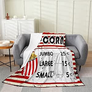 Feelyou Kids Popcorn Plush Throw Blanket, 40"x50" Movie Theater Blanket for Boys Teens DecorMovie Night Flannel Fleece Blanket Set Cinema Movie Ticket Bedroom