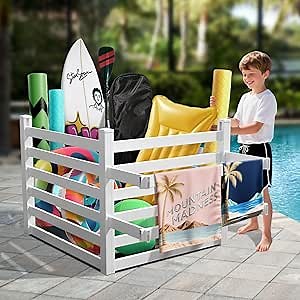 NAIZEA Pool Storage Bin - 65"x45"x39" 320 Gallons Pool Float Holder for Noodles, Toys, Floats, Towels, Outdoor Pools Toy Storage -Waterproof - For Easy Poolside Cleanup