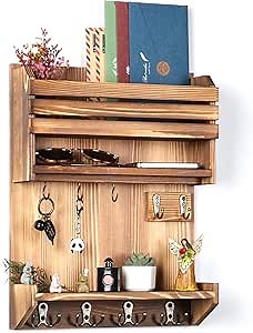 Innovation Key Holder for Wall, Wall Mounted Mail Organizer with 9 Key Hooks, Key Holder Wall Mount for Home Entryway Decor, Brown