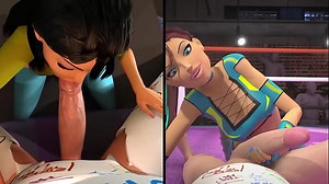 3DGSPOT - Hot Girls Deepthroat A Big Cock In SPLIT-SCREEN COMP&excl; 3D CARTOON PORN&excl;