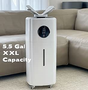 Large Humidifiers Whole House Commercial Industrial Humidifier, 5.5Gal/21L Humidifiers for Large Room 2000 Sq Ft, Branch Tube Design 3 Speed Humidifier for Home Plant Office Greenhouse Warehouse
