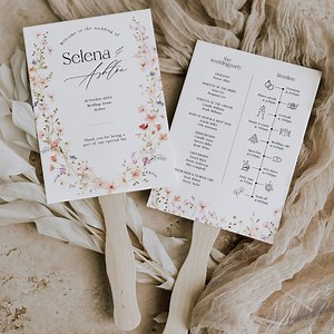 Floral Wedding Program Fan Template With Timeline, Minimalist Wildflower Order of Events, Edit in Corjl, Printable Ceremony Fan - Etsy