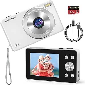 Digital Camera, 4K FHD Vintage Camera for Kids, Real 13MP 16x Zoom Autofocus, 2.83'' LCD Screen, Long Lasting, Compact Small Cameras with 32G Card, Best Gift for Kids, Teens, Girl, Boy and Beginngers