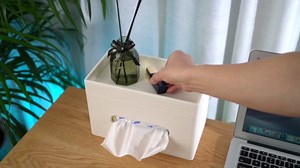 LAMOTI Rectangular Tissue Box Cover with Storage Tray, Leather Facial Tissue Box Holder for Bathroom, Office Table, Countertop, Night Stand & More (White)