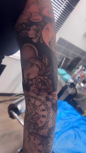 Perfection… Full Sleeve completed today by Karl 🖤 #tattoosleeve #tattoo #time @explodingink_tattoo xxx | Exploding ink