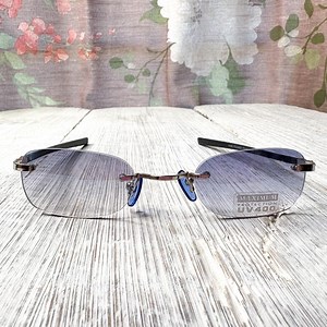Rimless Rectangular Sunglasses: Blue Lens, Silver & Black Metal Frames - Etsy UK