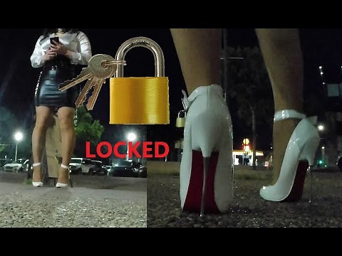 Secretary LOCKED and COLLARED by boss in 6 inch extreme stiletto high heels