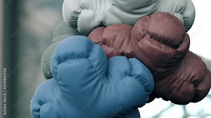 Heap of soft bodies spinning around. 3d animation