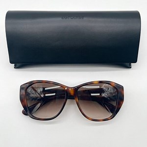 SAINT LAURENT Sunglasses Unisex, Havana Geometric Tortoise Shell, Case Included