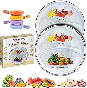 9" Portion Control Divided Sections Plates for Healthy Nutrition and Weight Loss, Healthy Nutrition Balanced Diet Plate, Pack of 2 Plates, Gray
