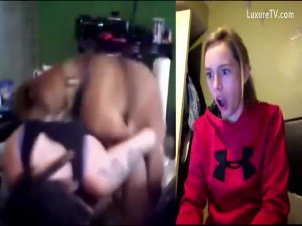 Blonde Teen gets wet watching dog porn