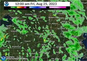 18 reactions | Here is a forecast radar loop from the HRRR model, which suggests spotty light showers/sprinkles developing this afternoon, then increasing in coverage and intensity tonight. | US National Weather Service Albany NY | Facebook
