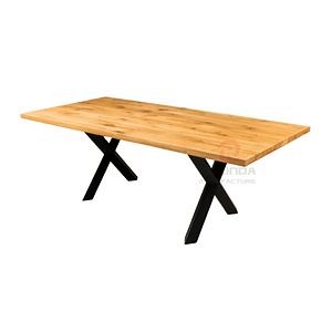 [Hot Item] Modern Industrial Solid Wood Dining Table with Metal X-Shaped Legs