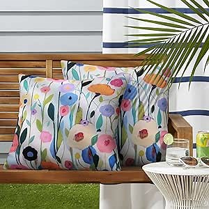 Merrycolor Outdoor Pillow Covers 20x20 Waterproof Throw Pillow Cover Blurred Flower Garden Farmhouse Outdoor Pillows Covers for Patio Furniture Set of 2 (F 20x20 Inch)