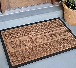 Heavy Duty Door Mat Outside: Waterproof, Non-Slip, All-Weather, Easy Clean Welcome Matt Outdoor, Perfect for Front, Back, Garage, Entryway Home Porch Entrance, Patio Floor, Exterior Rubber Entry Rug