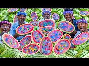 WATERMELON JELLY | Fresh Colorful Fruit Jelly Recipe Making in Village | Agar Agar Jelly Cooking