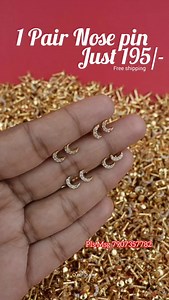 158K views · 843 reactions | 1 Pair Goldplated AD Stone Nose Pin Just 195/- Only Ruby, White color Available. Free shipping in India - Retail order@ DM/whatsapp - +917907357782 Order Now : www.queengalaxycollections.com Search Code: #necklace #onegramquality#comboset#bracelet #goldplatedchains#thalichain#chainwithpendant #adstonestud #trendingreels #wholesalejewelry | Queen Galaxy Collections | Facebook