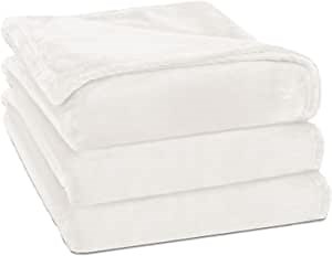 Rerelife Flannel Throw Blanket - Soft and Lightweight Blankets for Couch and Bed - Cozy Full Queen Fleece Blanket for Ultimate Comfor (Cream White, 90x90in)