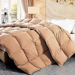 WhatsBedding Feather Down Fiber Comforter Twin Size, 100% Cotton Duvet Insert for All Season, Hotel Collection, 8 Corner Loops, 68x90In