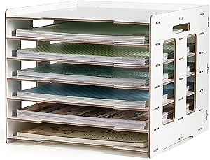 Caydo 12x12-7 Tier File Scrapbook Paper Organizer for Desk, Wood Scrapbook Paper Storage Rack for 12x12 Inch Scrapbook Papers, Heat Transfer Papers, Vinyl, Portfolio