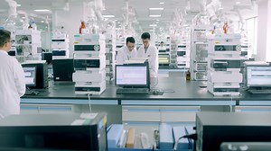 Scientists team in lab coats conducting biological experiment on Cell culture essay with high tech, test tubes, chemical liquid, advanced machine. Forensic exam in lab or pharma, genetics, medicine | Premium Stock Video Footage