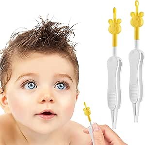 Baby Nose & Ear Wax Cleaner, Newborn Essentials, Soft Baby Nasal Booger Picker Tool for Infants Sticky & Dried Boogie, Baby Booger Remover (2-Pack, Yellow)