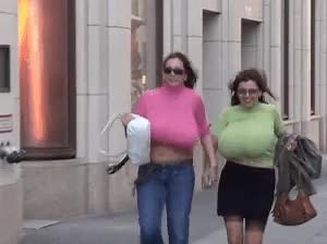 Nadine Jansen And Milena Velba Running While Braless