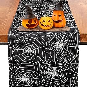 Nervure Halloween Table Runner - Black Spider Web Table Runner - Halloween Table Decor for Halloween Party Dinner Table Decoration 13 x 72Inch