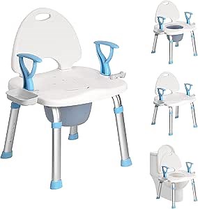 2 in 1 450lbs Shower Chair for Inside Shower Bath Seat with Commode Bath Bench with Back and Arms Bathroom Shower Seat for Senior and Disabled