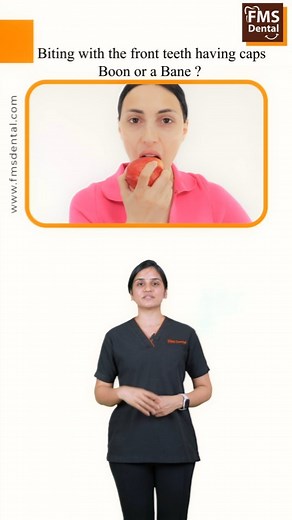Is it advisable to bite from the front teeth having caps/crowns? . . . . As oral health clinicians, you all must have encountered similar type of questions from your patients.. . . . Well, our expert Prosthodontist gives an insight about situations favourable for biting with the anterior teeth having caps/crowns #fmsdental#ceramiccrowns#prosthodonticrehabilitation#idealocclusion#stablebite#restorefunctionandesthetics | FMS International Dental Center
