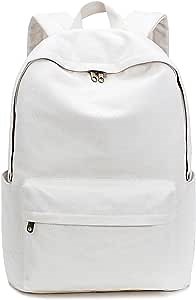 Basic Plain Canvas Laptop Backpack with Brass Zipper (Canvas Beige)