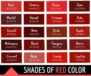 134 Shades Of Red Color With Names Hex Rgb Cmyk Codes Color Meanings