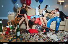 party after house messy room wild friends stock relaxing woman alamy tipsy stylish three