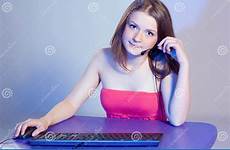 girl computer front stock royalty preview dreamstime