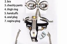 chastity bra female fetish steel bondage pcs bdsm collar belt neck stainless wear kit set