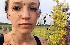covered mosquitoes selfie face woman frozen siberia her sucking summer blood shows eyelashes dreamy behind only summers snap dozens worker