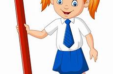 girl pencil cartoon holding school clipart vector clipground royalty