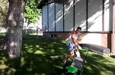 wife lawn sexy mowing