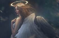 wallpaper angel halo wings fantasy background woman wallpapers preview click