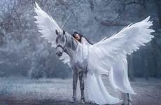 elf sleepin unicorn lies incredible walking wearing horse young dress light beautiful girl she preview