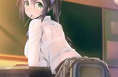 anime pantyhose skirt through bra feet ass panty panties under hentai desk gelbooru plaid green