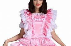 sissy maid dress uniform lockable pink costume girl crossdressing satin xxxl medium french puffy organza line