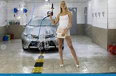 car woman washes young wash sexy body jeans blue adult preview caucasian machine stock