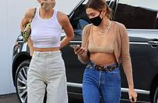 jenner hailey bieber braless outing beneath